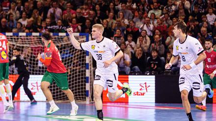 Jubel nach dem Tor: Martin Hanne trifft gegen Portugal beim Länderspiel kurz vor der Handball-EM in Deutschland. 
