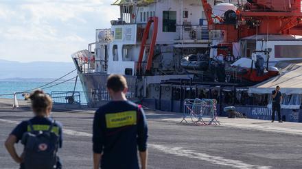 Das Rettungsschiff „Humanity 1“ nach einem Einsatz im November 2022 im Hafen von Catania.