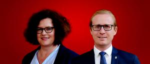 Zwei Lichtenberger Bezirksstadträte im Zwielicht: Camilla Schuler (Linke) und Kevin Hönicke (SPD).
