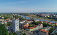 Grenzstadt am Fluss: Blick vom polnischen Slubice nach Frankfurt. Foto: Patrick Pleul/dpa