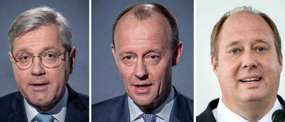 Drei CDU-Vorsitzbewerber: Norbert Röttgen, Friedrich Merz, Helge Braun.