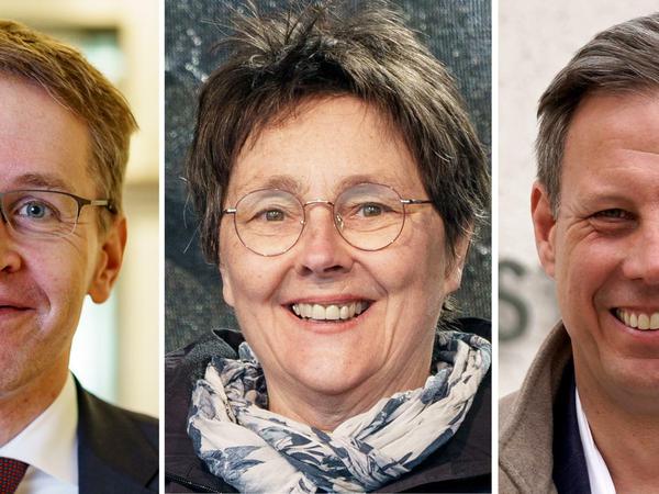 Ministerpräsident Daniel Günther (CDU,l-r), Monika Heinold (Bündnis 90/Die Grünen) und Thomas Losse-Müller (SPD) sind die Spitzenkandidaten ihrer Parteien zur Landtagswahl in Schleswig-Holstein. Alle drei kämpfen um den Chefsessel in der Staatskanzlei. 