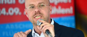 Der Landesvorsitzende brandenburgischen AfD, Andreas Kalbitz, am 22.05.2017 in Frankfurt (Oder).