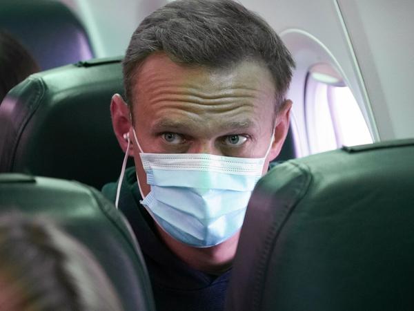 Der mittlerweile inhaftierte Kremlgegner Alexej Nawalny auf seinem Rückflug nach Moskau.