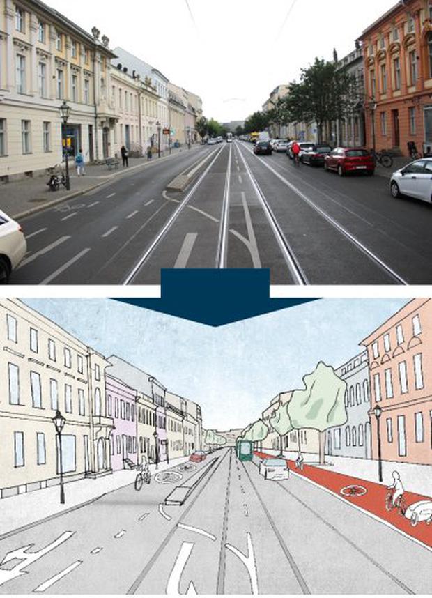 Plan für die autoarme Innenstadt: So könnte die Charlottenstraße umgestaltet werden.