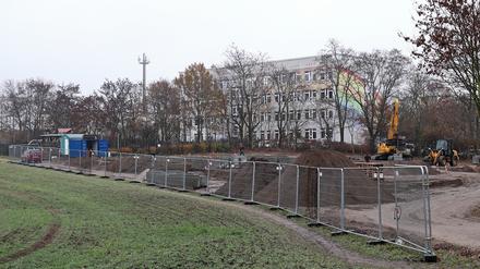 Die Bauarbeiten für das Flüchtlingsheim neben der Regenbogen-Grundschule in Fahrland laufen bereits.