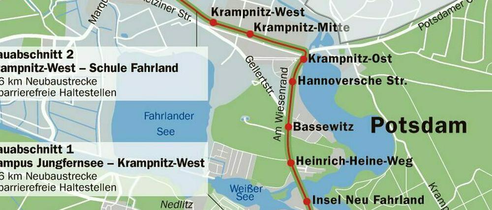 Der Plan: Erweiterung der Tramlinie 96 nach Norden nach Krampnitz