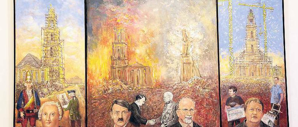 "Protagonisten": So heißt dieses Triptychon von Wolfram Baumgard. Könnte bald auch Russlands Präsident Wladimir Putin in dieser Reihe stehen?