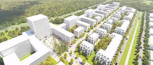 So soll das neue Wohn- und Gewerbegebiet am Kirchsteigfeld einmal aussehen.