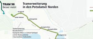 So könnte die Tramstrecke nach Krampnitz und Fahrland verlaufen.