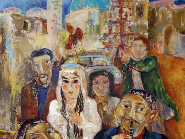 Christian Heinzes Gemälde "Hochzeit Tadschikistan" entstand 1978, als er dort mit der Defa auf Reisen war.