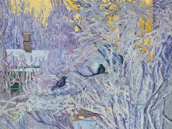"Winter. Dompfaffen im Baum" von Olga Rosanowa (1907/08).