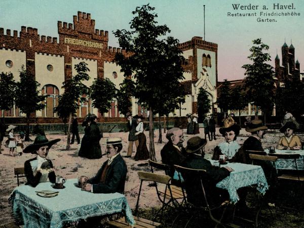 Die Höhengaststätte gehört zu den Traditionslokalen von Werder (Havel), hier eine Postkarte aus dem Jahr 1914. 